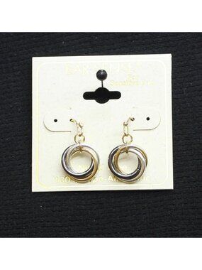 NWT Ear Sense Two-Tone Twist Knot Ring Hoop Drop Earrings Gold / Silver Gray 1"